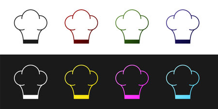 Set Chef hat icon isolated on black and white background. Cooking symbol. Cooks hat. Vectorのイラスト素材