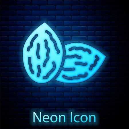 Glowing neon Seeds of a specific plant icon isolated on brick wall background. Vectorのイラスト素材