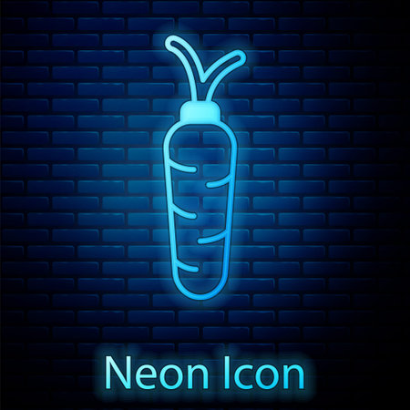 Glowing neon Carrot icon isolated on brick wall background. Vectorのイラスト素材