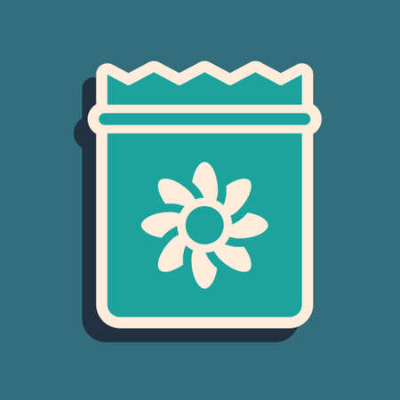 Green Pack full of seeds of a specific plant icon isolated on green background. Long shadow style. Vectorのイラスト素材