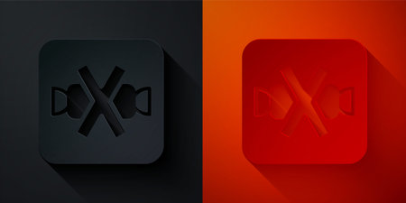 Paper cut No sweets and candies prohibition icon isolated on black and red background. No candy forbidden symbol. Paper art style. Vectorのイラスト素材