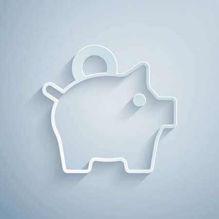 Paper cut Piggy bank icon isolated on grey background. Icon saving or accumulation of money, investment. Paper art style. Vectorのイラスト素材