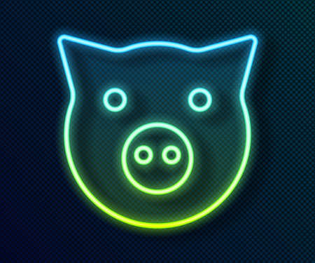 Glowing neon line Pig icon isolated on black background. Animal symbol. Vectorのイラスト素材