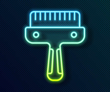 Glowing neon line Hair brush for dog and cat icon isolated on black background. Brush for animal fur. Pet accessory. Vectorのイラスト素材