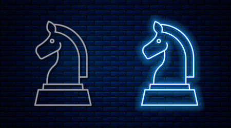 Glowing neon line Chess icon isolated on brick wall background. Business strategy. Game, management, finance. Vectorのイラスト素材