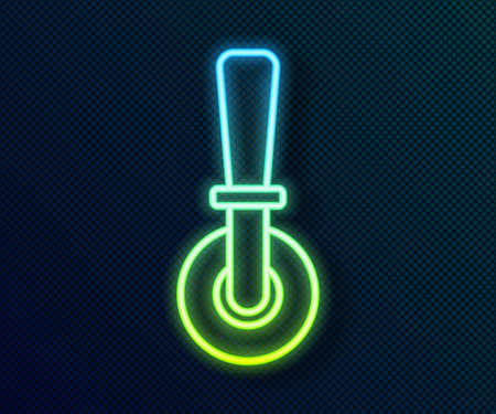 Glowing neon line Pizza knife icon isolated on black background. Pizza cutter sign. Steel kitchenware equipment. Vectorのイラスト素材