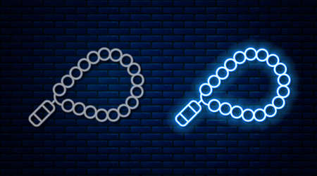 Glowing neon line Rosary beads religion icon isolated on brick wall background. Vectorのイラスト素材