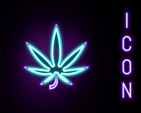 Glowing neon line Medical marijuana or cannabis leaf icon isolated on black background. Hemp symbol. Colorful outline concept. Vectorのイラスト素材
