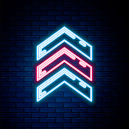 Glowing neon line Military rank icon isolated on brick wall background. Military badge sign. Colorful outline concept. Vectorのイラスト素材