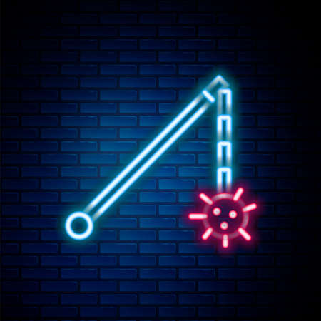 Glowing neon line Medieval chained mace ball icon isolated on brick wall background. Medieval weapon. Colorful outline concept. Vectorのイラスト素材
