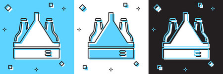 Set Pack of beer bottles icon isolated on blue and white, black background. Case crate beer box...