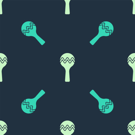 Green and beige Maracas icon isolated seamless pattern on blue background. Music maracas instrument mexico. Vectorのイラスト素材