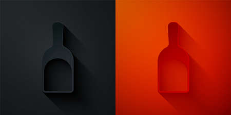 Paper cut Dustpan icon isolated on black and red background. Cleaning scoop services. Paper art style. Vectorのイラスト素材