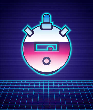 Retro style Stopwatch icon isolated futuristic landscape background. Time timer sign. Chronometer sign. 80s fashion party. Vectorのイラスト素材