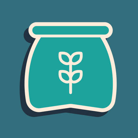 Green Bag of flour icon isolated on green background. Long shadow style. Vectorのイラスト素材