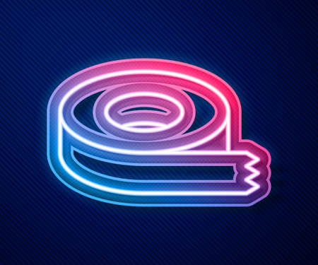 Glowing neon line Scotch tape icon isolated on blue background. Insulating tape. Vectorのイラスト素材