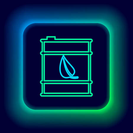 Glowing neon line Bio fuel barrel line icon isolated on black background. Eco bio and canister. Green environment and recycle. Colorful outline concept. Vectorのイラスト素材
