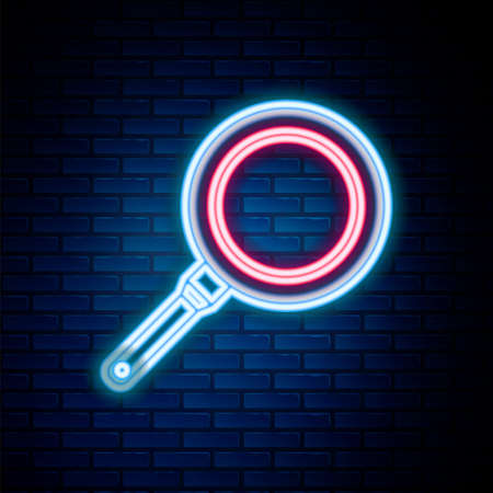 Glowing neon line Frying pan icon isolated on brick wall background. Fry or roast food symbol. Colorful outline concept. Vectorのイラスト素材