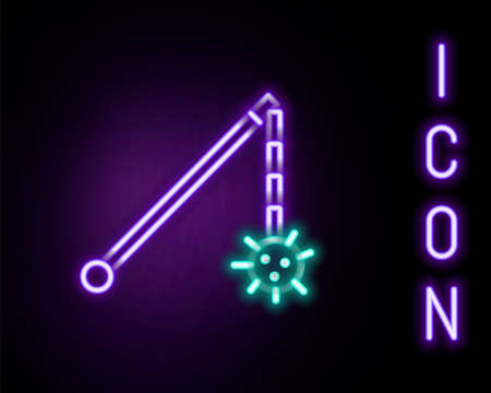 Glowing neon line Medieval chained mace ball icon isolated on black background. Medieval weapon. Colorful outline concept. Vectorのイラスト素材