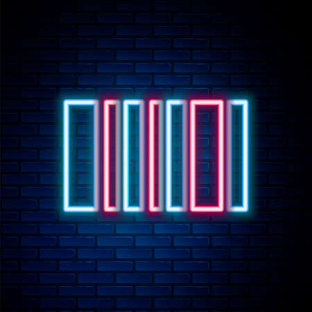 Glowing neon line Barcode icon isolated on brick wall background. Colorful outline concept. Vectorのイラスト素材
