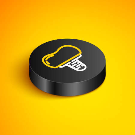 Isometric line Dental implant icon isolated on yellow background. Black circle button. Vectorのイラスト素材