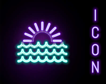 Glowing neon line Sunset icon isolated on black background. Colorful outline concept. Vectorのイラスト素材