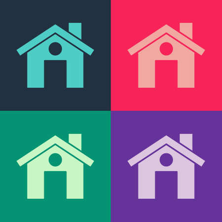 Pop art House icon isolated on color background. Home symbol. Vectorのイラスト素材
