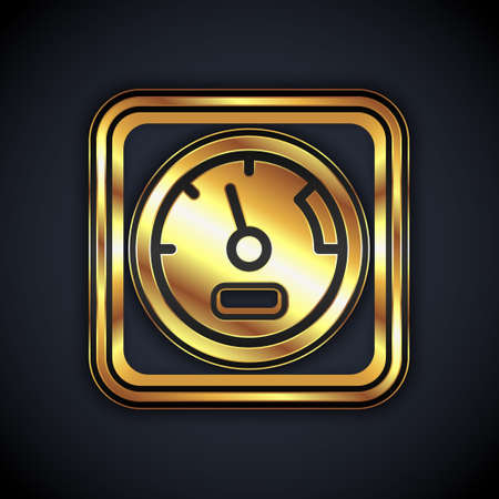 Gold Sauna thermometer icon isolated on black background. Sauna and bath equipment. Vectorのイラスト素材