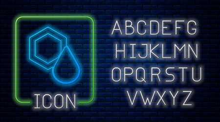Glowing neon Honeycomb icon isolated on brick wall background. Honey cells symbol. Sweet natural food. Neon light alphabet. Vectorのイラスト素材