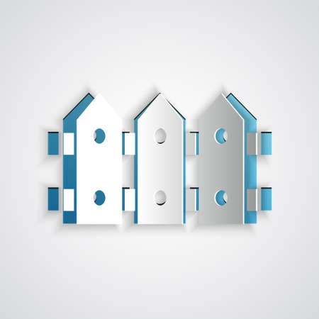 Paper cut Garden fence wooden icon isolated on grey background. Paper art style. Vectorのイラスト素材