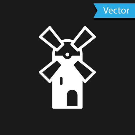 White Windmill icon isolated on black background. Vectorのイラスト素材