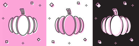 Set Pumpkin icon isolated on pink and white, black background. Happy Halloween party. Vectorのイラスト素材