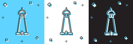 Set Mosque tower or minaret icon isolated on blue and white, black background. Vectorのイラスト素材