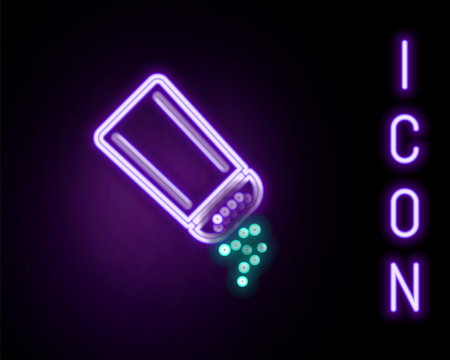 Glowing neon line Salt and pepper icon isolated on black background. Cooking spices. Colorful outline concept. Vectorのイラスト素材