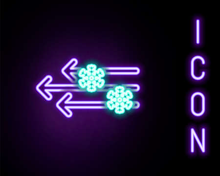 Glowing neon line Wind and snow icon isolated on black background. Windy weather. Colorful outline concept. Vectorのイラスト素材