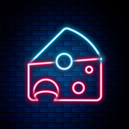 Glowing neon line Cheese icon isolated on brick wall background. Colorful outline concept. Vectorのイラスト素材