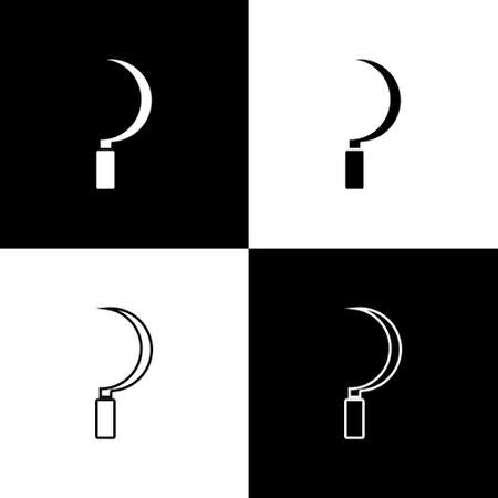 Set Sickle icon isolated on black and white background. Reaping hook sign. Vectorのイラスト素材