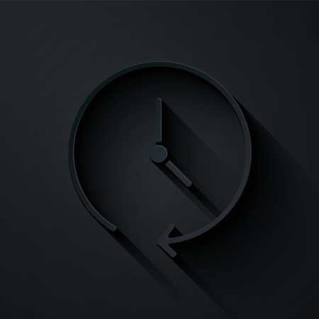 Paper cut Clock icon isolated on black background. Time symbol. Paper art style. Vector
