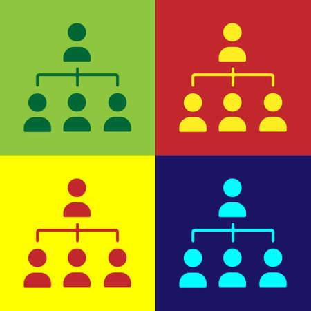 Pop art Business hierarchy organogram chart infographics icon isolated on color background. Corporate organizational structure graphic elements. Vectorのイラスト素材