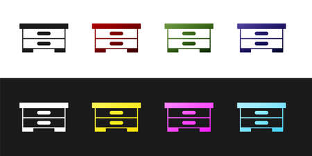 Set Hive for bees icon isolated on black and white background. Beehive symbol. Apiary and beekeeping. Sweet natural food. Vectorのイラスト素材