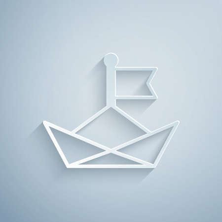 Paper cut Folded paper boat icon isolated on grey background. Origami paper ship. Paper art style. Vectorのイラスト素材
