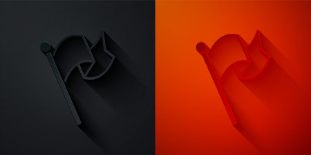 Paper cut Flag icon isolated on black and red background. Victory, winning and conquer adversity...