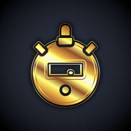 Gold Stopwatch icon isolated on black background. Time timer sign. Chronometer sign. Vectorのイラスト素材