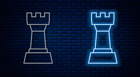 Glowing neon line Chess icon isolated on brick wall background. Business strategy. Game, management, finance. Vectorのイラスト素材