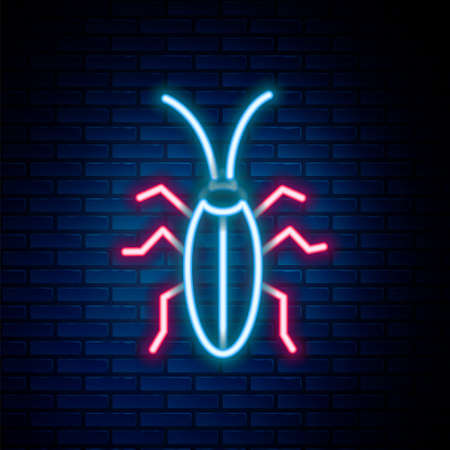 Glowing neon line Cockroach icon isolated on brick wall background. Colorful outline concept. Vectorのイラスト素材