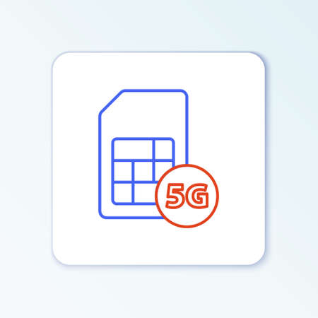 Line 5G Sim Card icon isolated on white background. Mobile and wireless communication technologies. Network chip electronic connection. Colorful outline concept. Vectorのイラスト素材