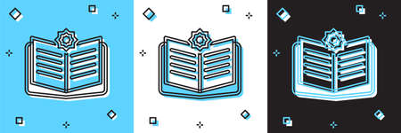 Set Holy book of Koran icon isolated on blue and white, black background. Muslim holiday, Eid Mubarak, Eid al-fitr, Ramadan Kareem. Vectorのイラスト素材
