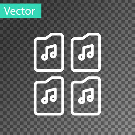 White line Music file document icon isolated on transparent background. Waveform audio file format for digital audio riff files. Vectorのイラスト素材