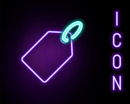 Glowing neon line Blank label template price tag icon isolated on black background. Empty shopping discount sticker. Template discount banner. Colorful outline concept. Vectorのイラスト素材