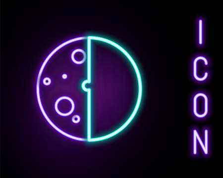 Glowing neon line Eclipse of the sun icon isolated on black background. Total sonar eclipse. Colorful outline concept. Vectorのイラスト素材